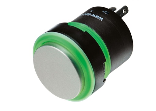 Series 84 Push button, round with silver lens and green details (HMI Series) (BR84_PB_01_00166)