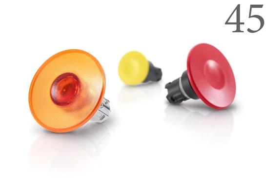 Serie 45 Pilzdrucktaste, rund, orange, rot und gelb